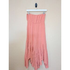 O'Neill Small Coral Pink Strapless Handkerchief Hem Maxi Dress Boho Crinkle